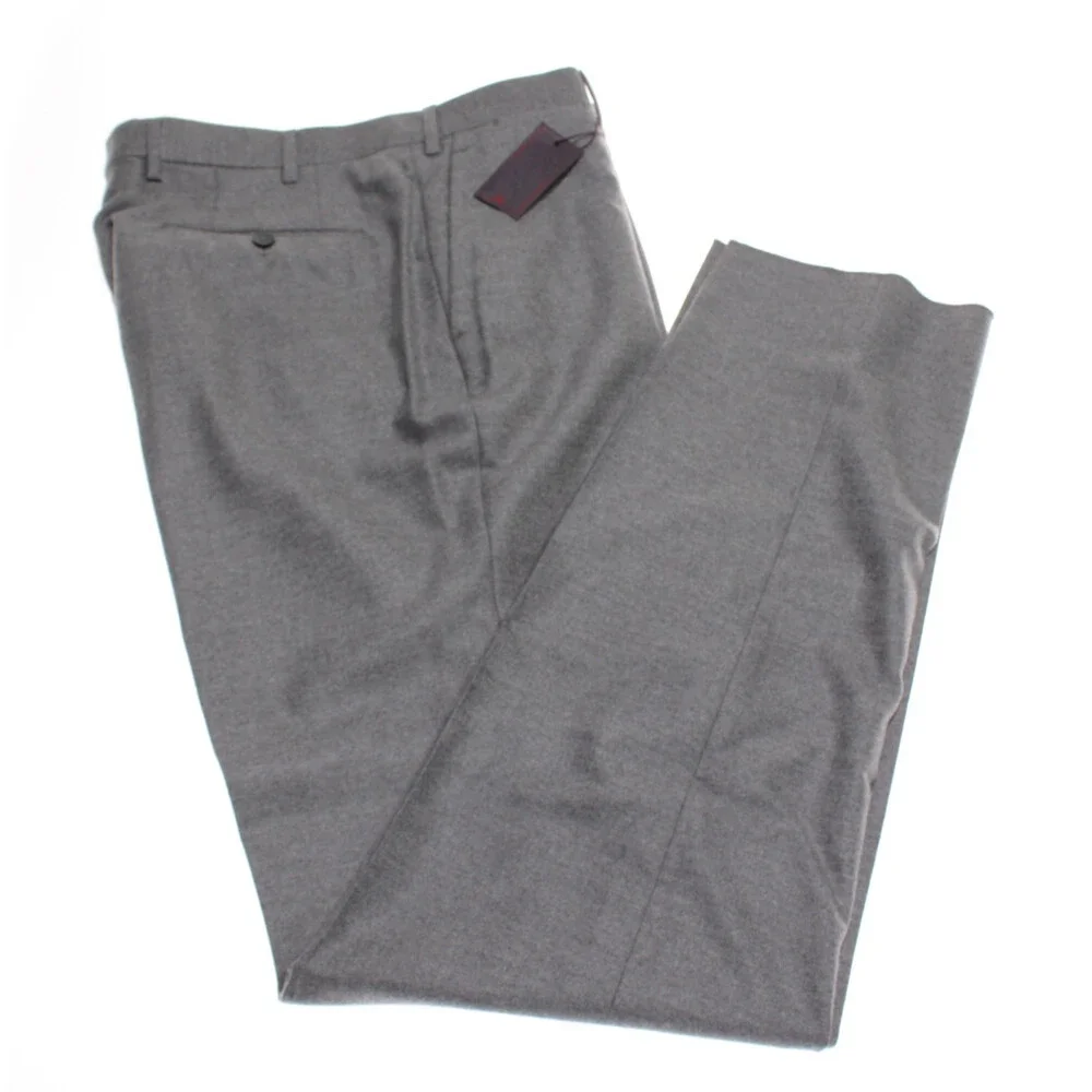 Isaia NWT Dress Pants Size 50 (US 34) Regular Fit in Gray Melange 100% Wool